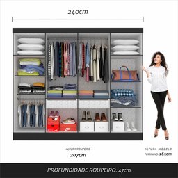 Guarda-roupa Casal Mayra 8 Portas Preto Fosco - Móveis Arapongas Preto Fosco - 6