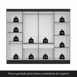 Guarda-roupa Casal Mayra 8 Portas Preto Fosco - Móveis Arapongas Preto Fosco - 8