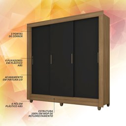 Guarda-roupa Casal 3 Portas 1 Gavetas Alice Boreal/ Preto M. Arapongas Boreal/preto Fosco - 4
