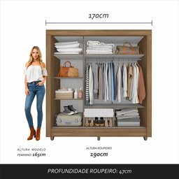 Guarda-roupa Casal 3 Portas 1 Gavetas Alice Boreal - Móveis Arapongas Boreal - 8