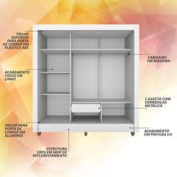 Guarda-roupa Casal 3 Portas 1 Gavetas Alice Branco - Móveis Arapongas Branco - 5