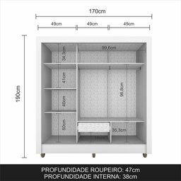 Guarda-roupa Casal 3 Portas 1 Gavetas Alice Branco - Móveis Arapongas Branco - 9