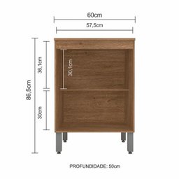 Balcão com Tampo Bella 2 Portas 0,60 Carv/ Off White- Moveis Arapongas Carvalho Americano/off - 4