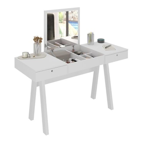 Penteadeira 131,5cm com 2 Gavetas 1 Porta Basculante e Espelho Multimóveis Cr35250 Branco