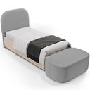 Ver imagem 1 de Cabeceira Cama Box 100cm Lanna com Puff Recamier Doha W01 Bouclê Cinza - Lyam Decor