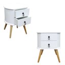 Ver imagem 1 de Kit 2 Mesas de Cabeceira Gavetas Retrô Pés Palitos Madeira:branco