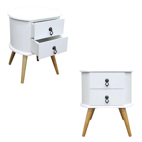 Kit 2 Mesas de Cabeceira Gavetas Retrô Pés Palitos Madeira:branco