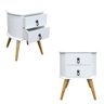 Kit 2 Mesas de Cabeceira Gavetas Retrô Pés Palitos Madeira:branco - 1