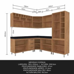 Cozinha Modulada Amabile 7 Peças Carvalho/ Preto - Móveis Arapongas Carvalho Americano/preto - 3