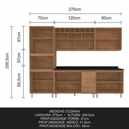 Cozinha Modulada Rayssa 5 Peças Carvalho/ Off White - Moveis Arapongas Carvalho Americano/off - 3