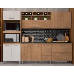 Cozinha Modulada Rayssa 5 Peças Carvalho/ Off White - Moveis Arapongas Carvalho Americano/off - 1
