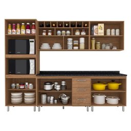 Cozinha Modulada Rayssa 5 Peças Carvalho/ Preto - Móveis Arapongas Carvalho Americano/preto Fosco - 2