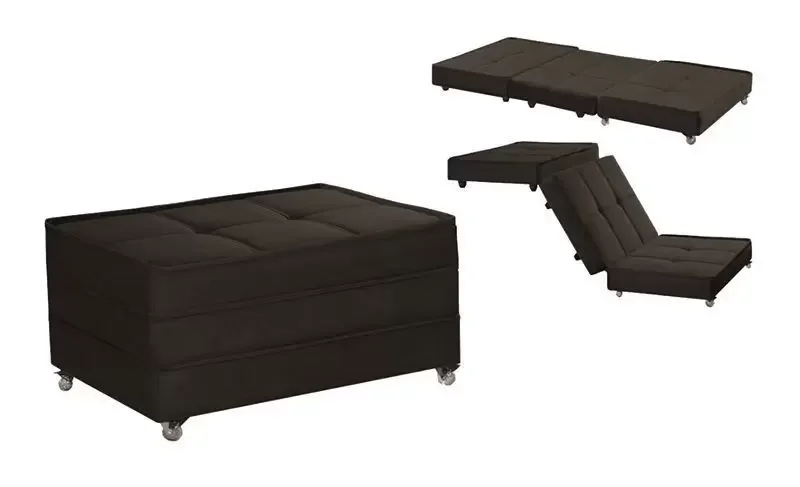 Puff Cama Casal Dobrável Com Rodízios Marrom - 1