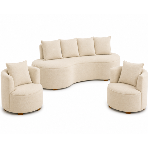 Kit Sofá Orgânico 210 cm 2 Poltronas Orgânico Bouclê Bege Premium Belufan Mvs