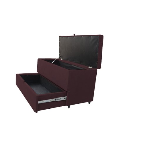 Recamier Puff Baú Sapateira e Gaveta 90 Cm para Cama de Solteiro - Rose Escuro
