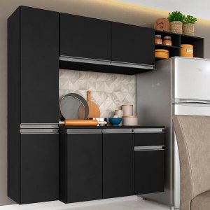Armário de Cozinha 4 Peças Diana Preto - Móveis Arapongas Preto Fosco