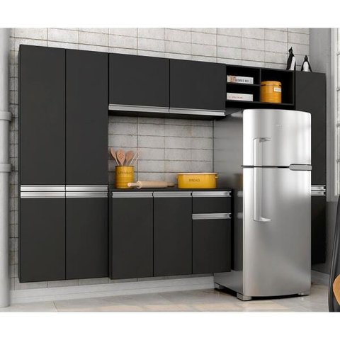 Armário de Cozinha 5 Peças Liris Preto - Móveis Arapongas Preto Fosco