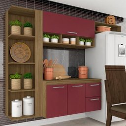 Armário de Cozinha Galicia 4 Pçs 3 Portas Bore/vinh - Móveis Arapongas Boreal/vinho - 1