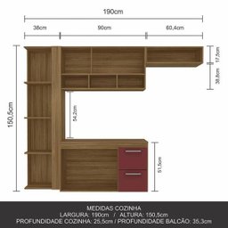 Armário de Cozinha Galicia 4 Pçs 3 Portas Bore/vinh - Móveis Arapongas Boreal/vinho - 3