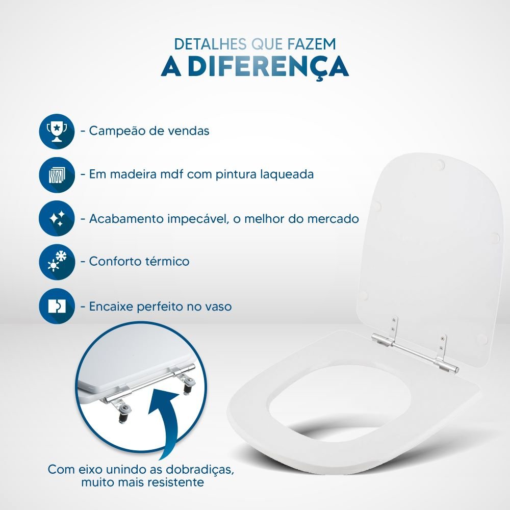 Assento Sanitário Tampa de Vaso Madeira MDF Laqueado Ibiza para bacia Incepa 6lpf - Cinza Claro - 4