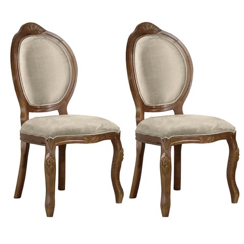 2 Cadeira Medalhao Madeira Maciça Design Ingles Luxo Poltrona Entalhada Renascentista Natural Ingles