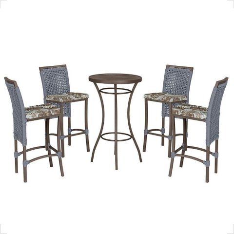 Mesa Bistrô e 4 Banquetas Roma Marrom Corda Estofado 6 Trama Prata