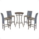 Ver imagem 1 de Mesa Bistrô e 4 Banquetas Roma Marrom Corda Estofado 6 Trama Prata