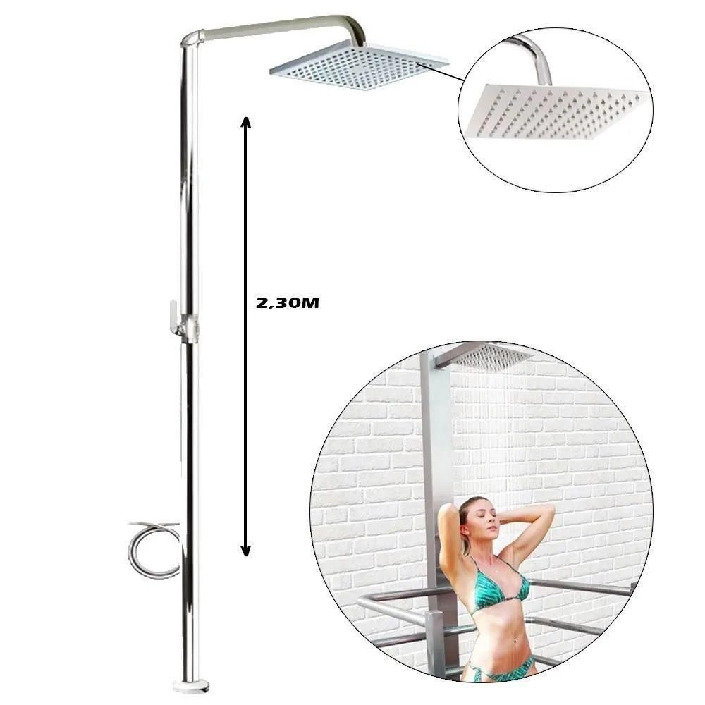 Ducha Tubular em Aço Inox 2 Polegadas com Chuveiro - Sodramar - 8