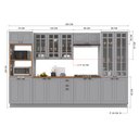 Ver imagem 3 de Cozinha Modulada 6 Peças Torre Quente Cristaleira 2 Balcão com Tampo e 2 Aéreos 100% MDF com Vidro e Rodapé Bari Cinza/Titanio Fosco