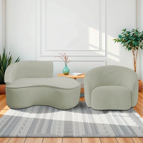 Kit Divã Recamier Orgânico Marrocos 150cm Lado Direito e 1 Poltronas Amore Bouclé