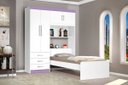 Ver imagem 2 de Guarda-roupa 4 Portas com Cama Solteiro Cancun Branco com Lilás - Ja