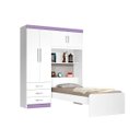 Ver imagem 1 de Guarda-roupa 4 Portas com Cama Solteiro Cancun Branco com Lilás - Ja