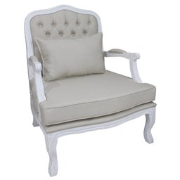 Kit 2 Poltronas Clássica King Entalhada Capitonê Branco Provençal e Linho Bege Soberati Poltrona Clá - 2