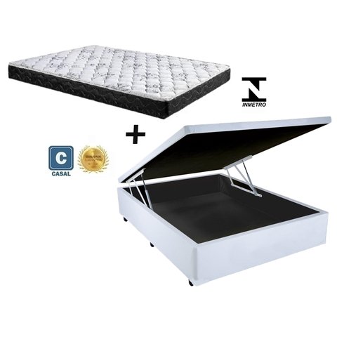 Cama Baú Casal Branco + Colchão Espuma D28 138x188x17