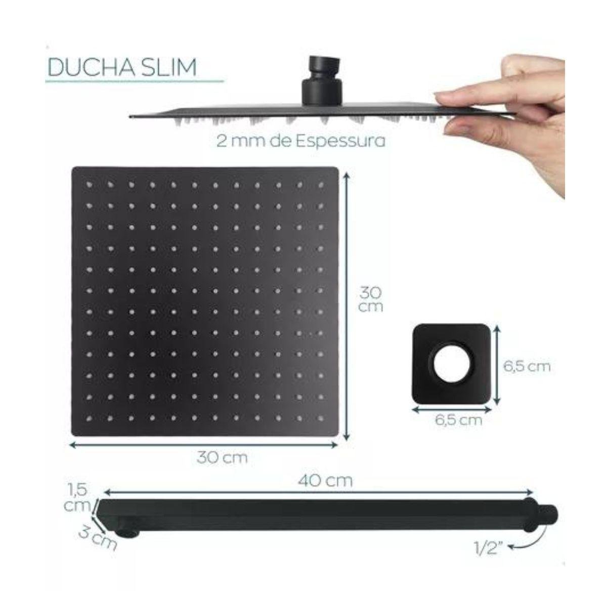 Ducha Chuveiro Grande Fosco 30x30 Quadrado - Flvx - 2