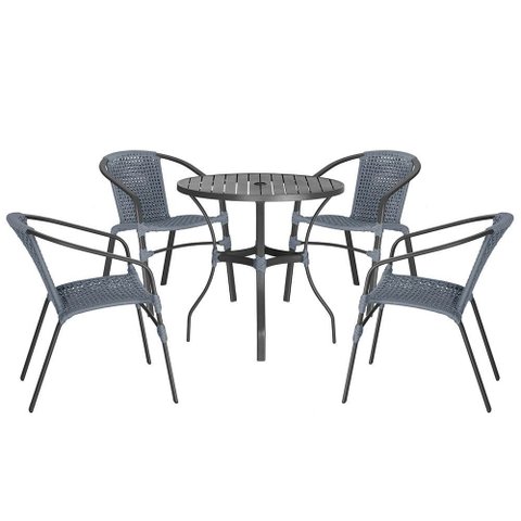 Jogo 4 Cadeiras Corda Nautica Floripa e Mesa Tampo Ripado Aluminio Roma 80 M Varanda Jardim Area Pi