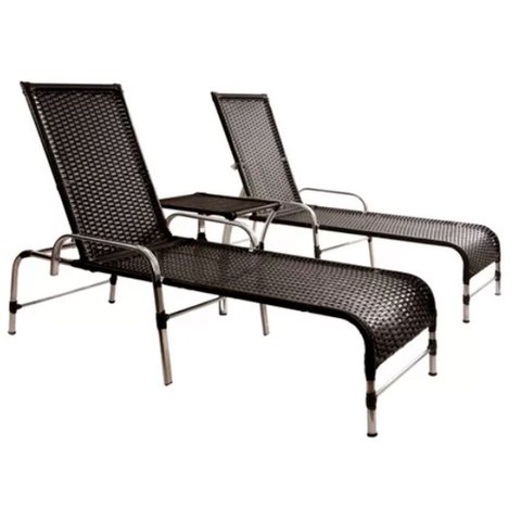 2 Espreguiçadeiras Catar e Mesa Garden Regulável para Piscina, Jardim Trama