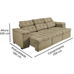 Sofá Itália 2,50 M Retrátil Reclinável Suede Castor – Sofá na Web - 3