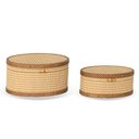 Ver imagem 1 de Conjunto 2 Caixas Decorativas Ovais em Fibra Natural com Detalhe em Madeira FR0118 Btc