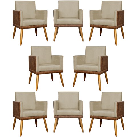 Kit 8 Poltronas Decorativas Modernas para Recepção Lis Corino Suede Cores Pé 30 Cm