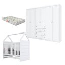 Ver imagem 1 de Berço Montessoriano e Guarda Roupa Infantil Mississipi 6 Portas Branco Hp com Colchão Gazin - Henn
