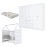 Berço Montessoriano e Guarda Roupa Infantil Mississipi 6 Portas Branco Hp com Colchão Gazin - Henn - 1