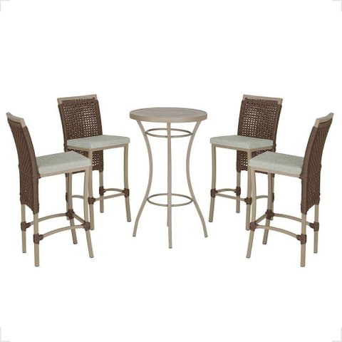 Mesa Bistrô com 4 Banquetas Roma Fendi Corda Náutica 3 Trama Marrom