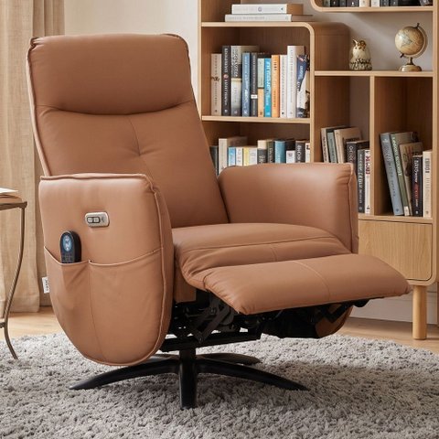 Poltrona de Massagem Reclinável Elétrica com Aquecimento Bravinni L07 Couríssimo Caramelo - Lyam Dec