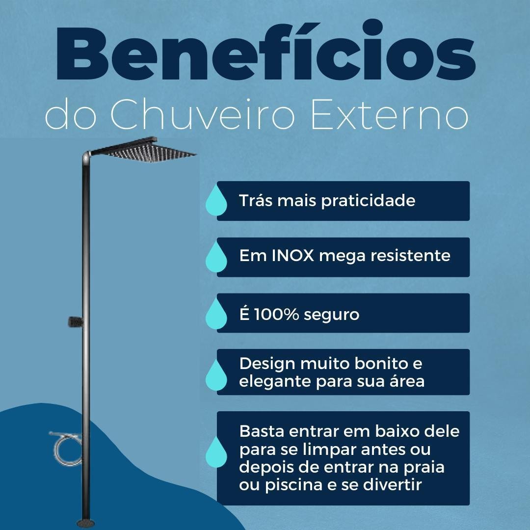 Chuveiro Preto em Aço Inox 304 - Ducha Quadrada - 3