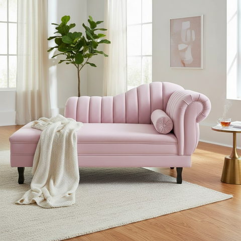 Recamier Decorativo Divã Amsterdã 147cm Lado Esquerdo Couro Rosa Bebê