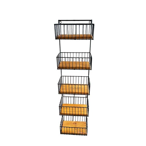 Fruteira Suspensa 5 Cestos Parede Cozinha Ferro E Madeira MINAS ARTE PRÓPRIA fruteira tripla