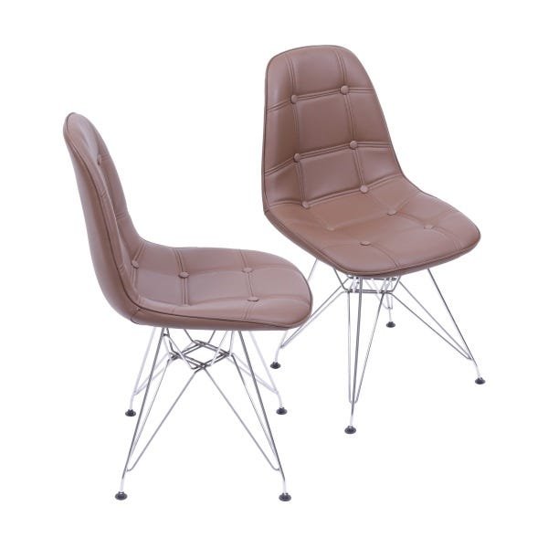 Kit 2 Cadeiras Dkr Botonê em Café e Base Cromada - Or Design