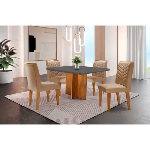 Conjunto Sala de Jantar Mesa Olímpia 90cm Tampo em Mdf Canto Copo e 4 Cadeiras Liz Moderna