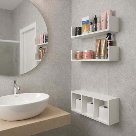 Nicho Com Divisória E 2 Prateleiras branco em MDF  Em U MDF Banheiro Papel Higiênico 15mm 40x18x12cm